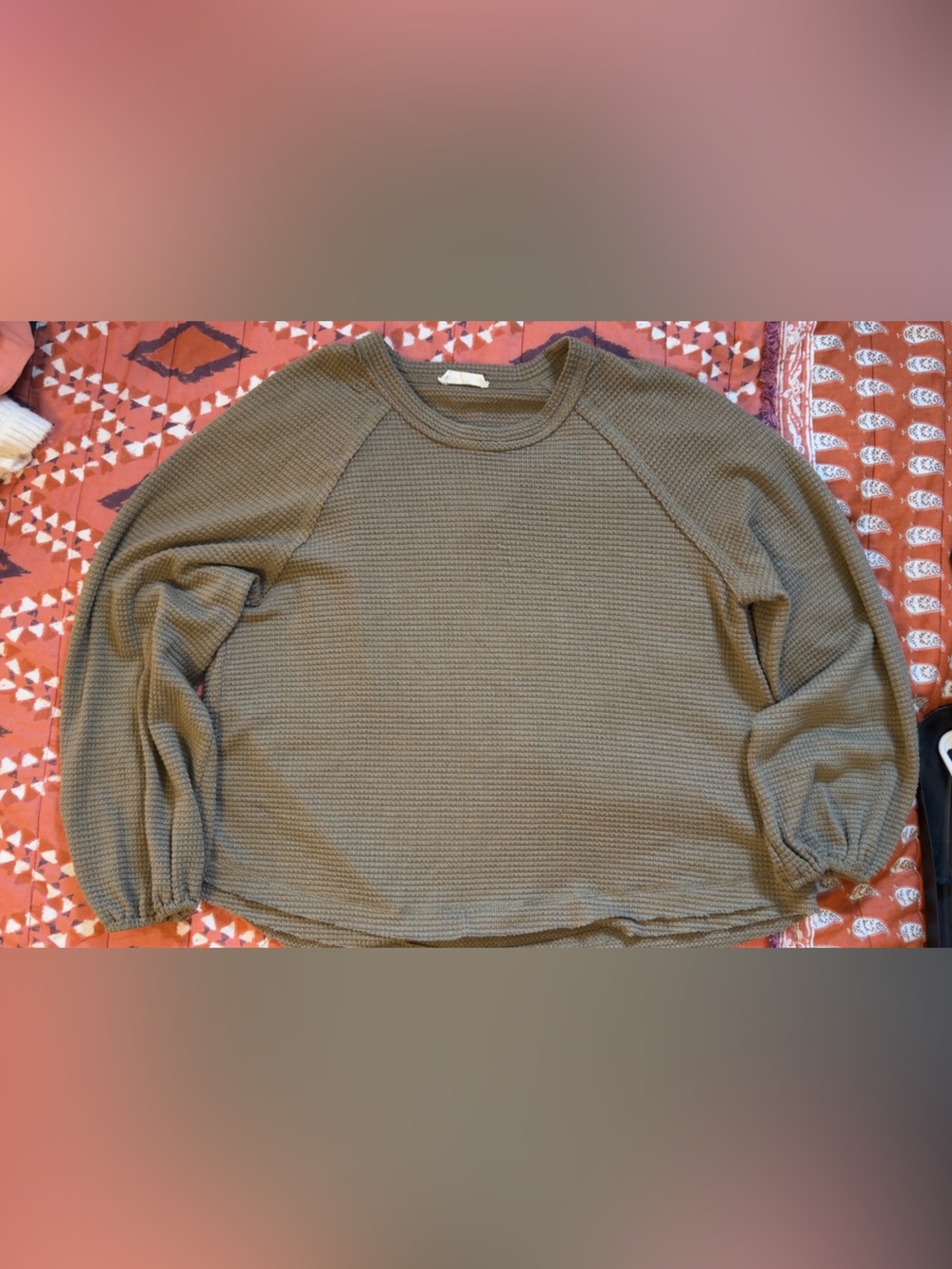 Olive Textured Crewneck Sweater - Women's Waffle Knit